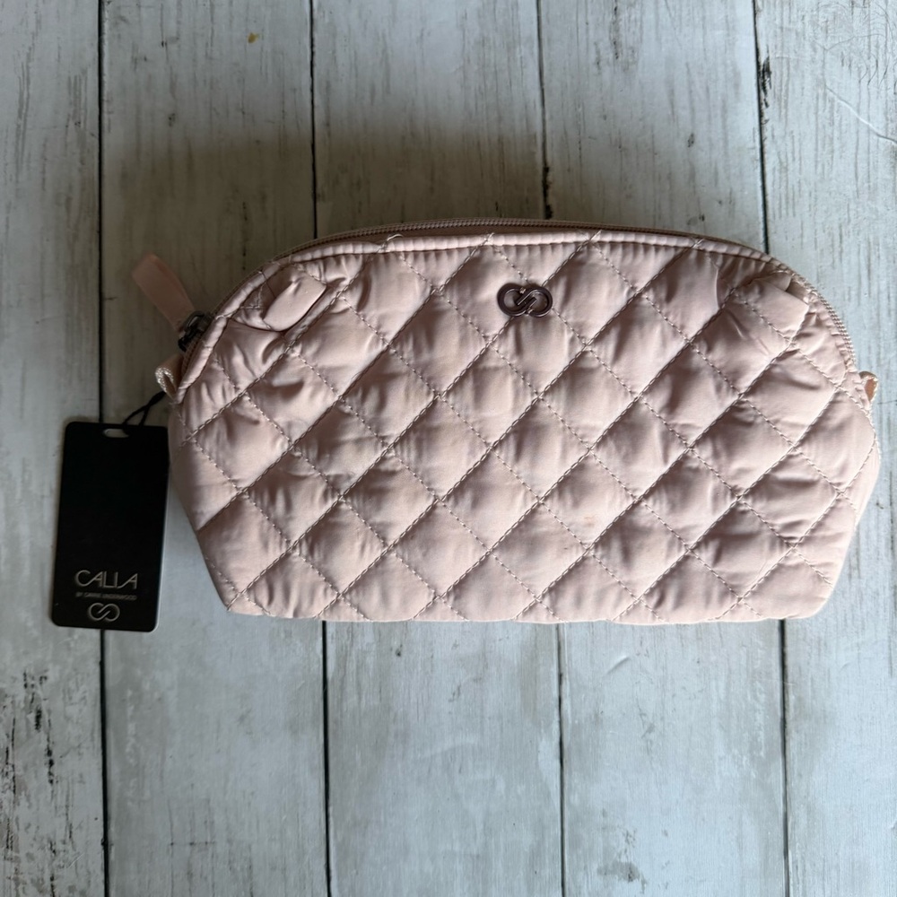 NEW WITH TAGS CALIA QUILTED PINK ZIP TOP MAKE UP BAG PEACH WHIP